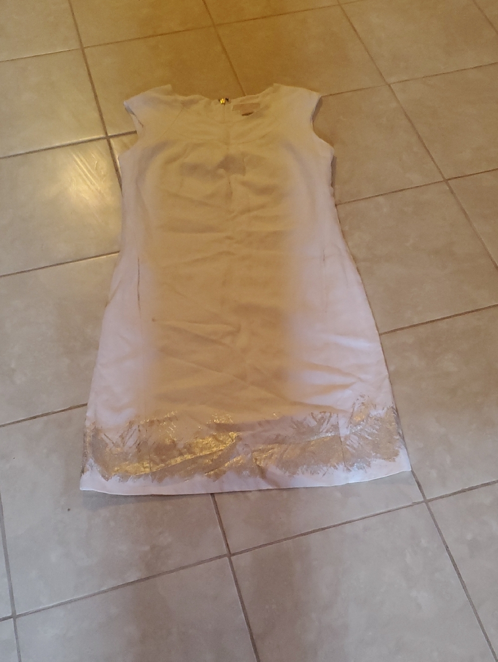 100% Cotton Beautiful Michael Kors Ivory Mini Dress with Gold Trim